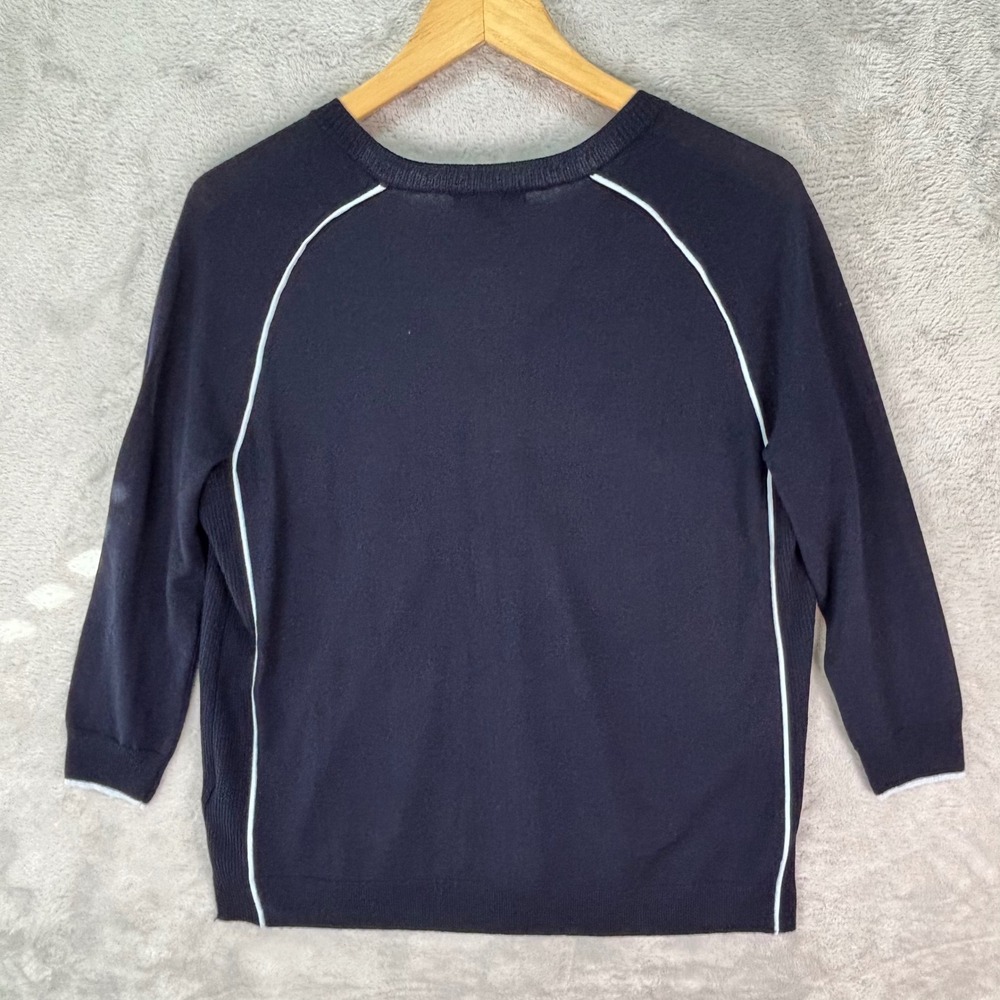 J.Crew‎ Women's Merino Wool Navy V-Neck Sweater White Trim Sz XS Athletic Style - Picture 3 of 10